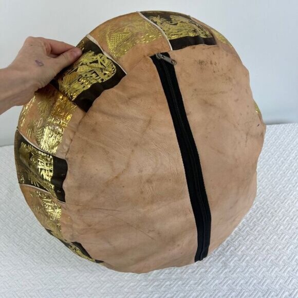 Vintage Handmade Genuine Leather Made in Egypt Pouf Ottoman Pyramids Empty - Picture 4 of 9